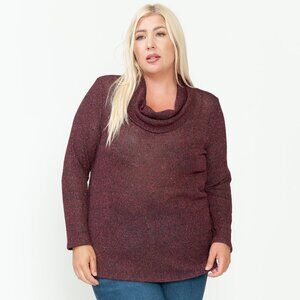 Plus Size Burgundy Turtle Neck Long Sleeve Side Cinch Knit Top